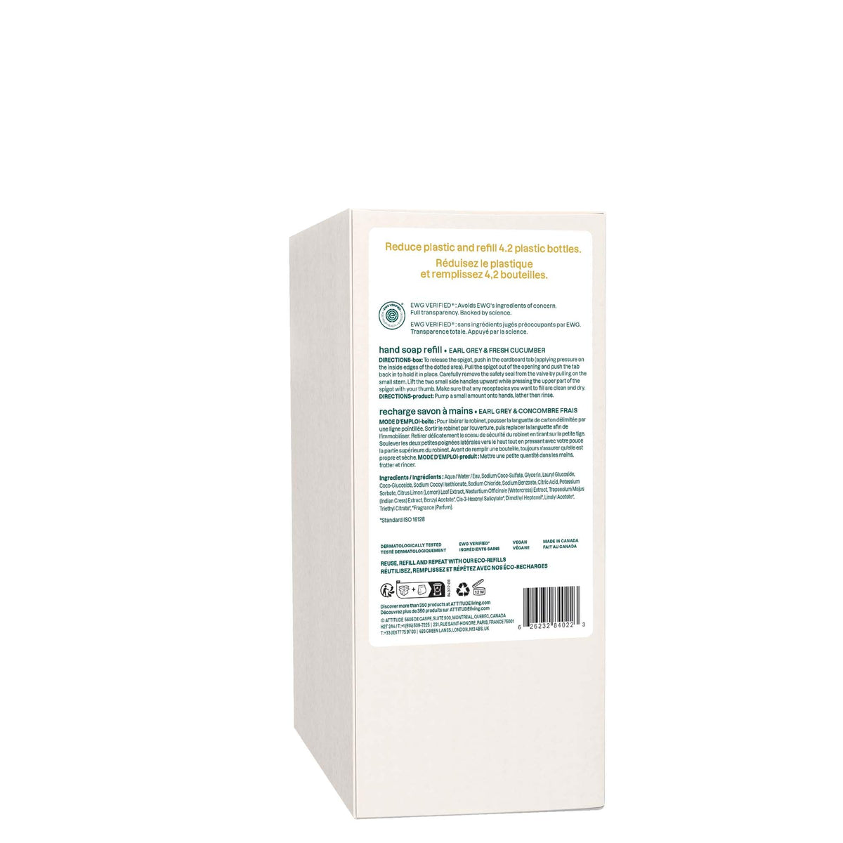 ATTITUDE Hand Soap, 4X Refill, Earl Grey & Fresh Cucumber, 67.6 oz