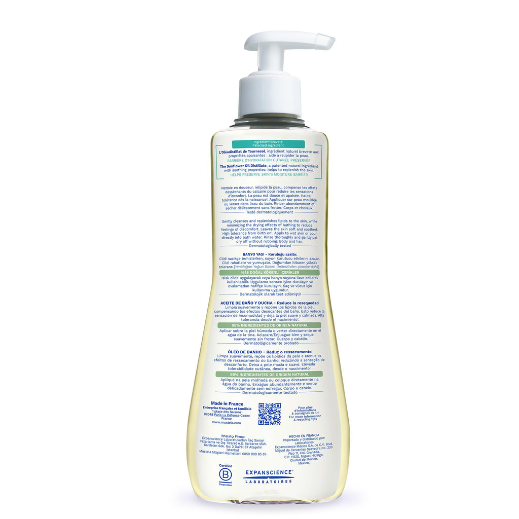 Mustela Stelatopia Eczema-Prone Skin Cleansing Oil - Baby Body Wash with Natural Avocado & Sunflower Oil - Family Skin Care Essentials - EWG Verified - Fragrance-Free & Tear Free - 16.9 fl. oz.