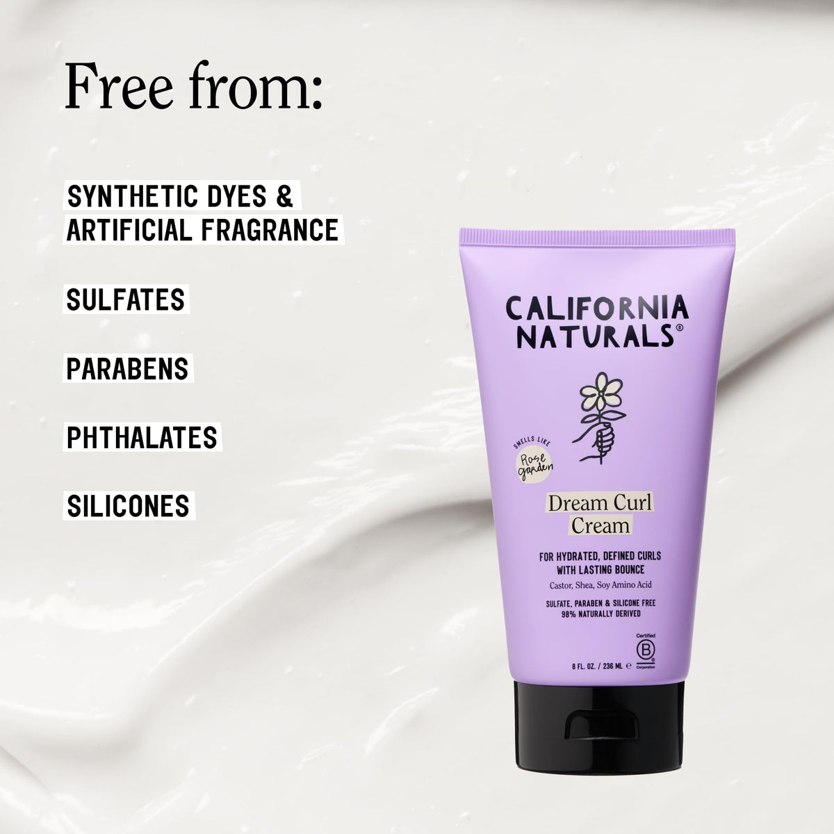 California Naturals Curl Defining Cream for Wavy Curly Coily Hair, Anti Frizz Curl Cream with Shea Butter and Castor Oil, Sulfate and Paraben Free, Natural, Vegan, Rose Garden, 8 oz