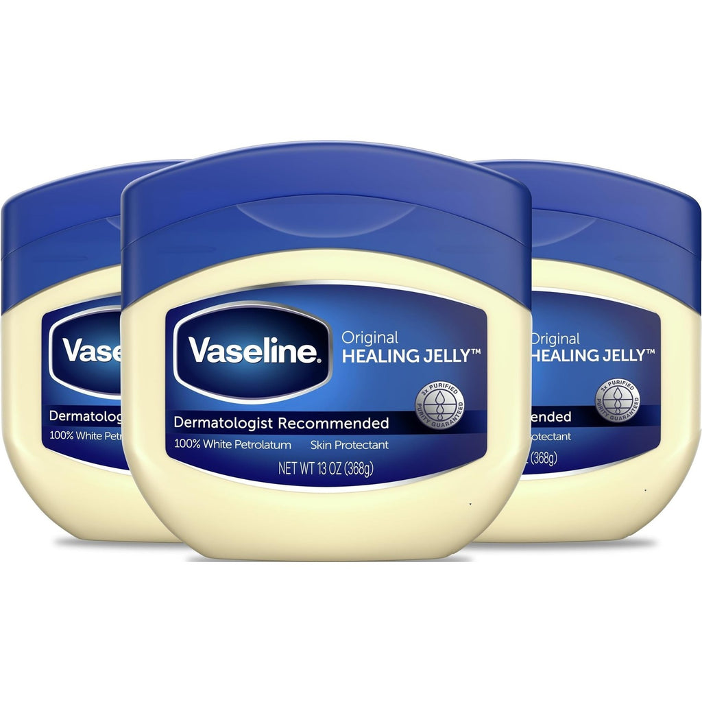Vaseline Original Petroleum Healing Jelly for Dry Cracked Skin 13oz 3ct | Moisturizing skin protectant for minor cuts, burns and eczema; fragrance-free, hypoallergenic and dermatologist recommended