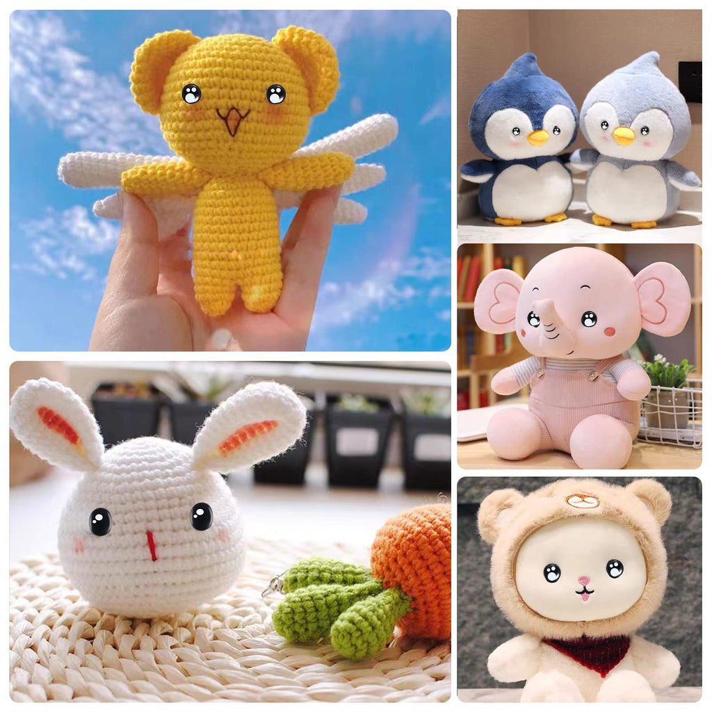 Ecavria [400PCS] Safety Eyes for Amigurumi, 8-16mm Black Crochet Eyes with Washers, Oval &Round Craft Eyes, Kawaii Doll Eyes for Crochet Toys Stuffed Animals