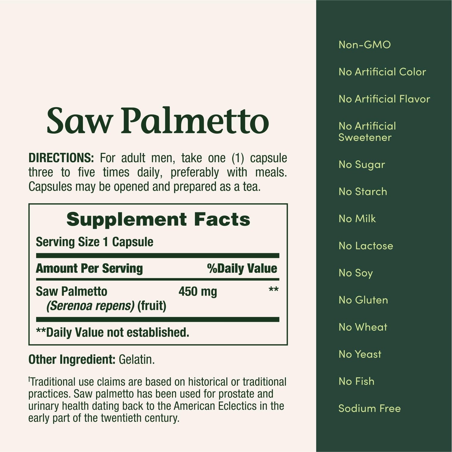 Nature's Bounty Saw Palmetto 450 mg, 100 Capsules