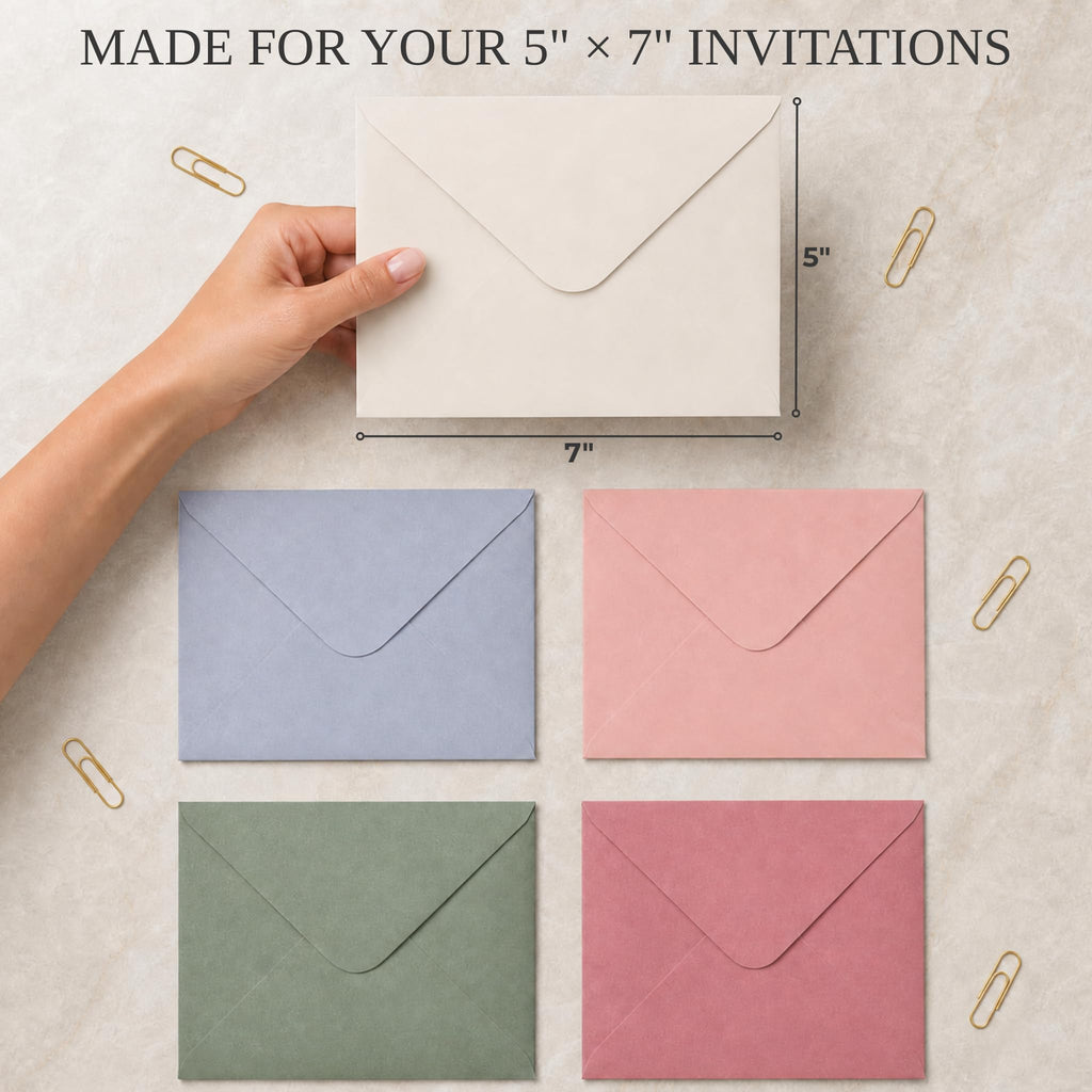Elegant Set of 50 Invitation Envelopes 5x7 - Self-Sealing A7 in 5 Colors