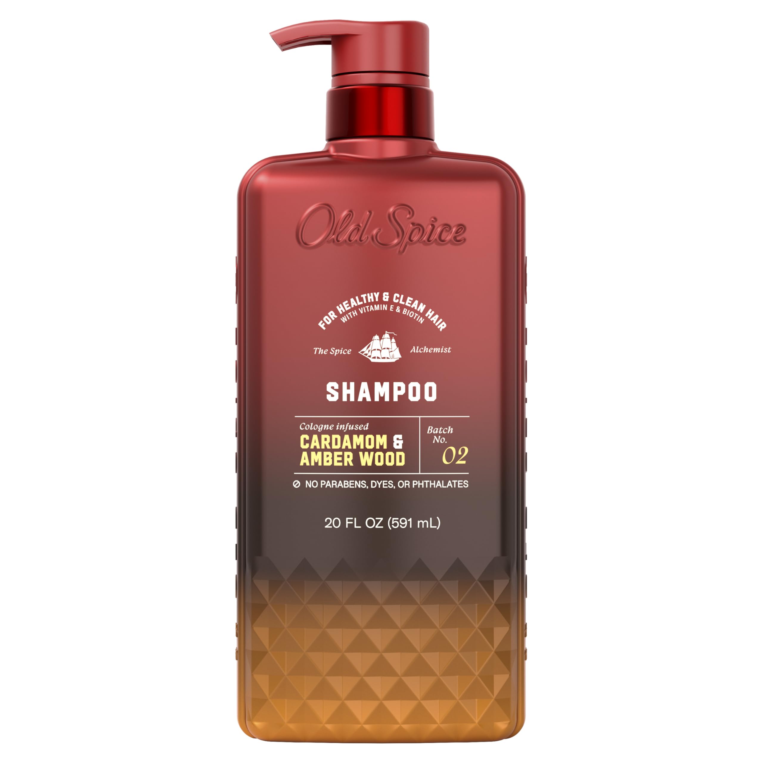 Old Spice Men's Shampoo, The Spice Alchemist Collection, Cologne-Infused Cardamom and Amber Wood Scent, Free of Parabens & Phthalates, 20 fl oz