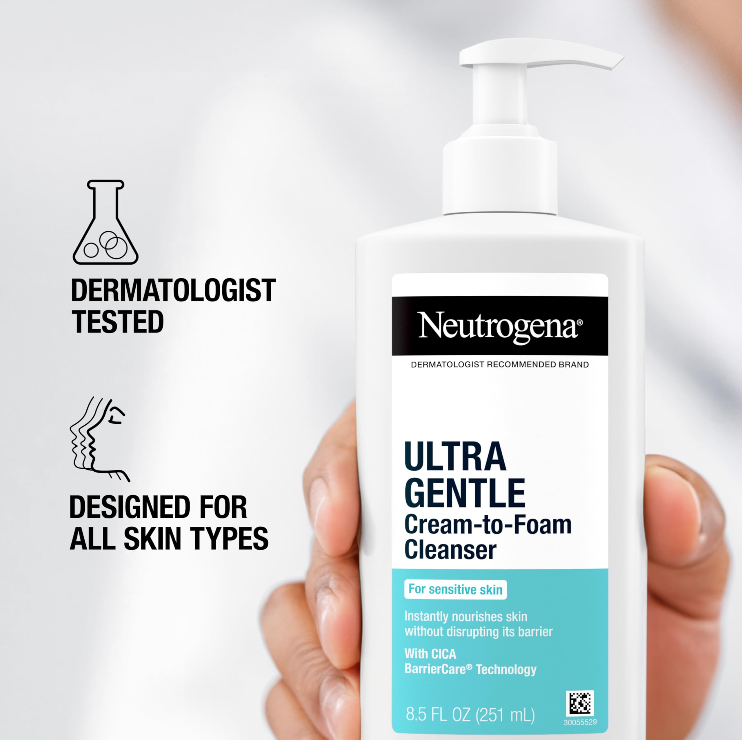 Buy now Neutrogena Ultra Gentle Cream to Foaming Face Wash for Sensitive Skin, Fragrance-Free Gentle Facial Cleanser, Hypoallergenic Skin Care, Non-Comedogenic Makeup Remover, 8.5 oz at indiglob india