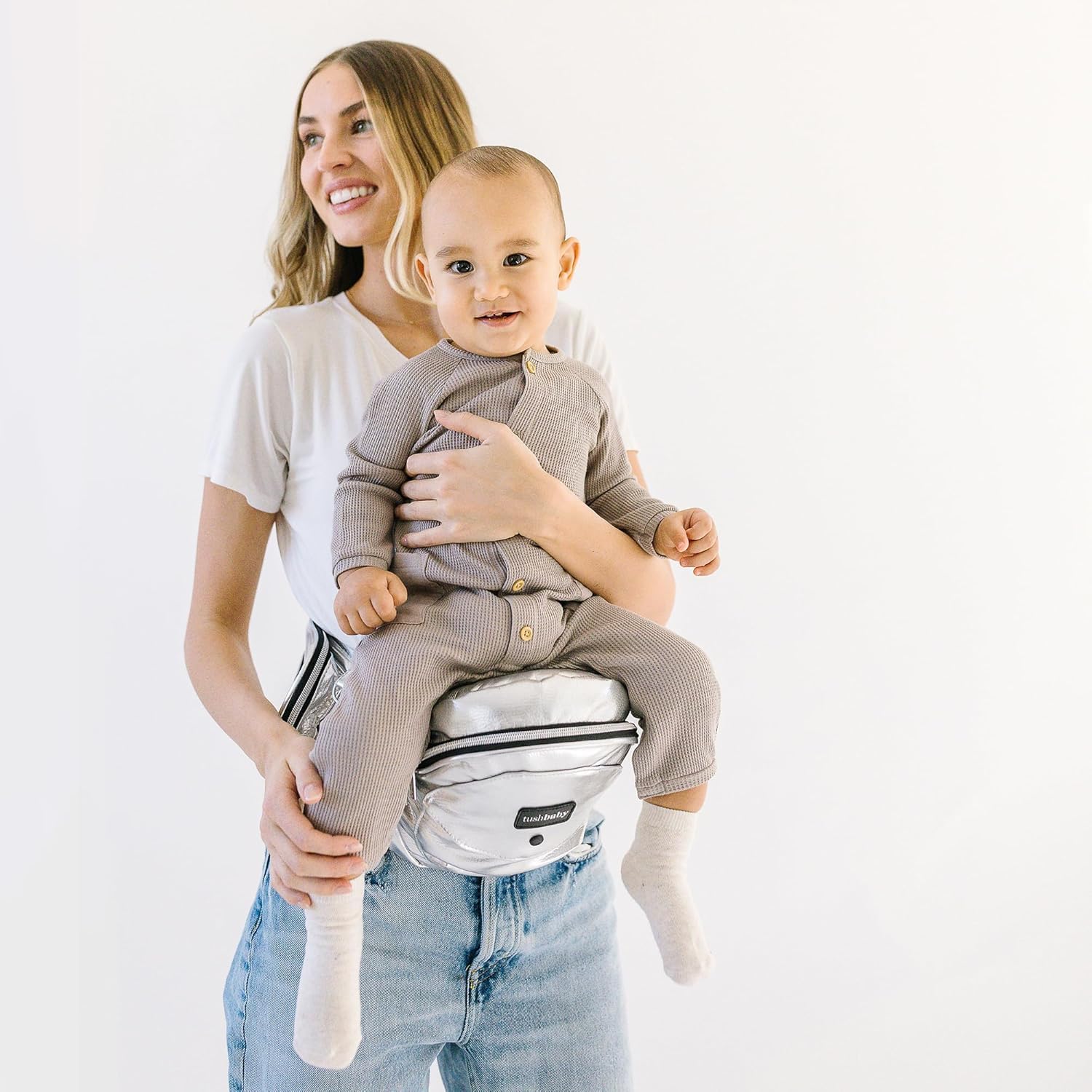 Buy now Tushbaby Original Hip Seat Baby Carrier for Babies & Toddlers up to 45 lbs, Safety Certified, Lightweight No-Foam Design with Storage & Nursing Support, Grey at indiglob india