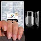 Luckyfairy Extra Short Almond Nail Tips 504pcs Soft Gel Short Nails 12 Size | Pre-Shaped Clear Press On Almond Nails, Half Matte Full Cover Short Nail Tips Acrylic, Natural Almond Shape, Nail Art DIY