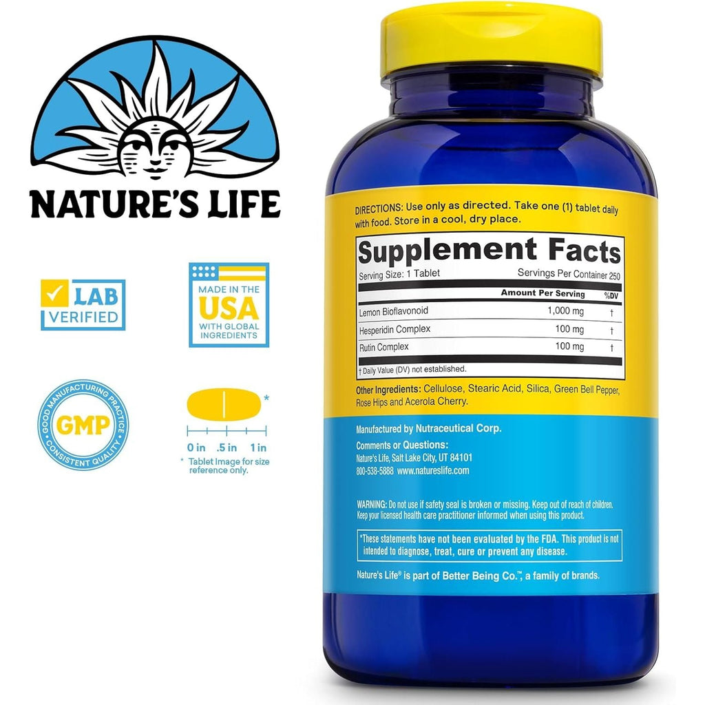 Buy now Nature's Life Bioflavonoids 1000mg per Serving | 250 Capsules | More Than 4 Months Supply | Lemon Bioflavonoid Complex, Hesperidin & Rutin | Antioxidant for Healthy Capillaries & VIT C Absorption at indiglob india