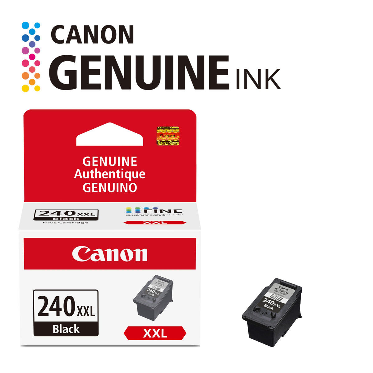 Canon PG-240 XXL Genuine Black Ink Cartridge, Compatible with MG2120/3120/4120, MX512/432/472/372/392/522/532/452, MG2220/3220/4220/3520/3620, TS5120
