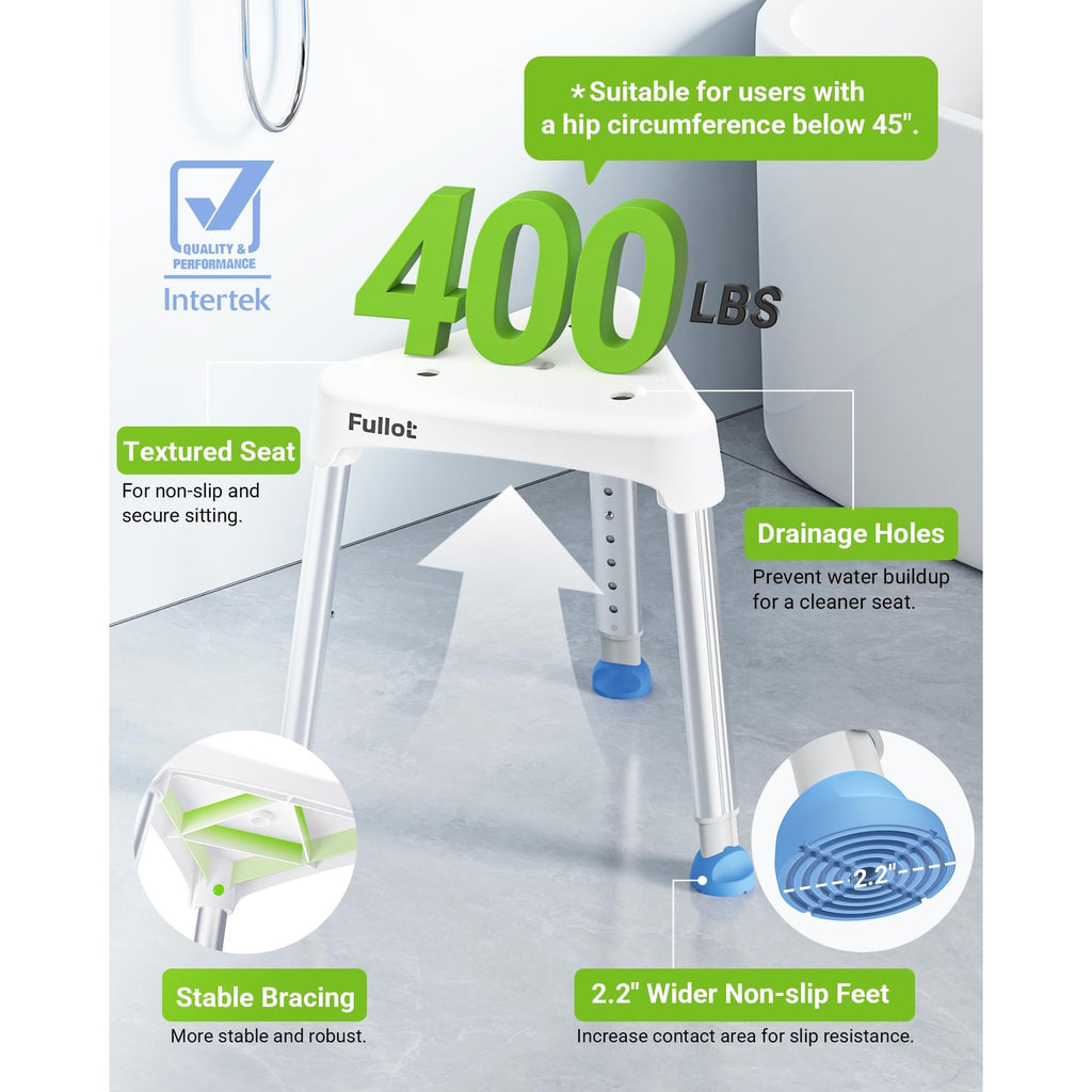 FULLOT Space-Saving Triangular Shower Chair for Inside Shower, 400 lbs
