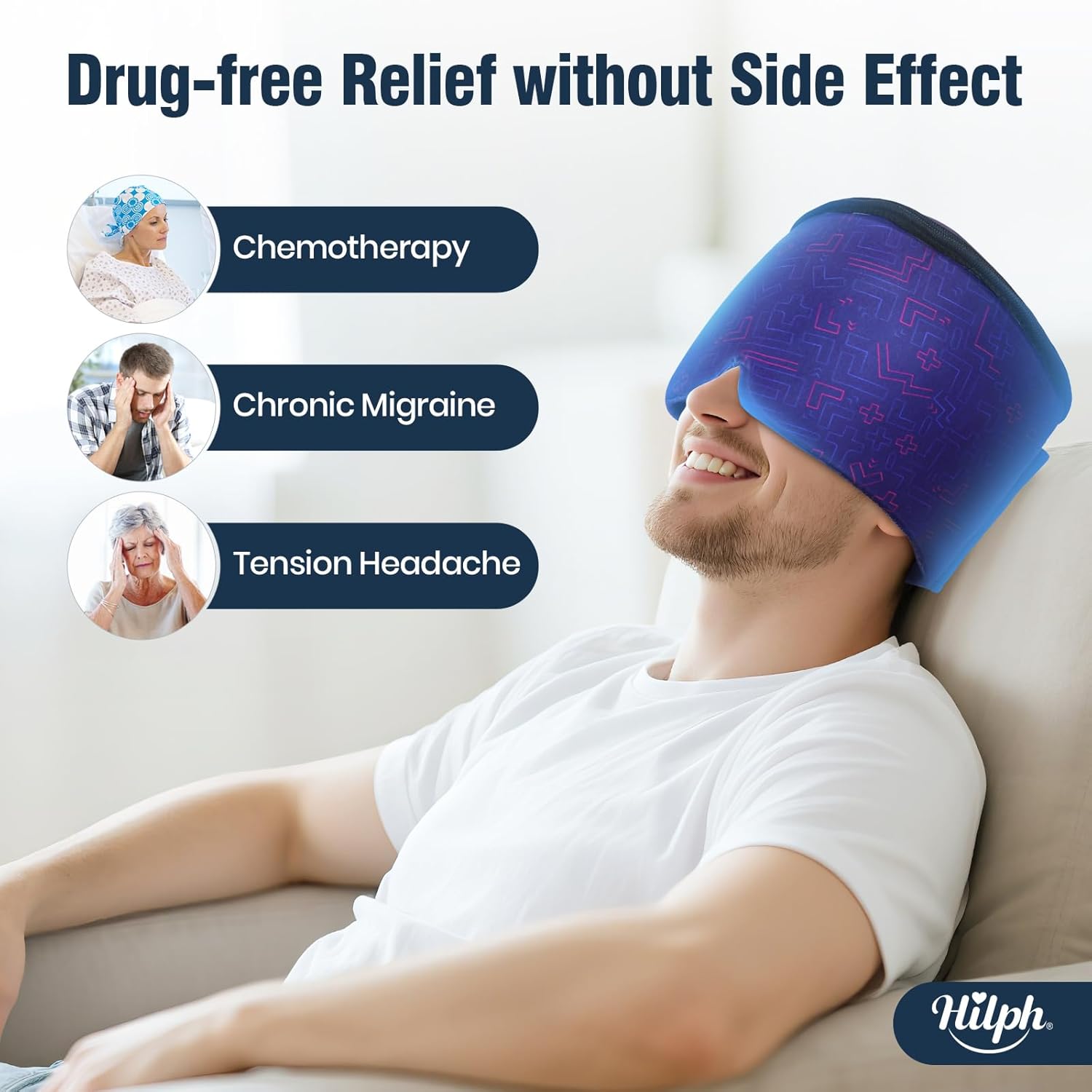 Buy now Hilph Cold Cap for Chemotherapy Patients, Stress Relief Hat, Ice Caps for Chemo with Top Coverage, Cold Hats for Head Discomfort, Adjustable Migraine Headache Relief Ice Pack for Women and Men, Blue at indiglob india