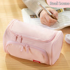 Buy now HVOMO Big Capacity Pencil Case High Large Storage Pouch Marker Pen Case Travel Simple Stationery Bag School College Office Organizer for Teens Girls Adults Student（Pink） at indiglob india