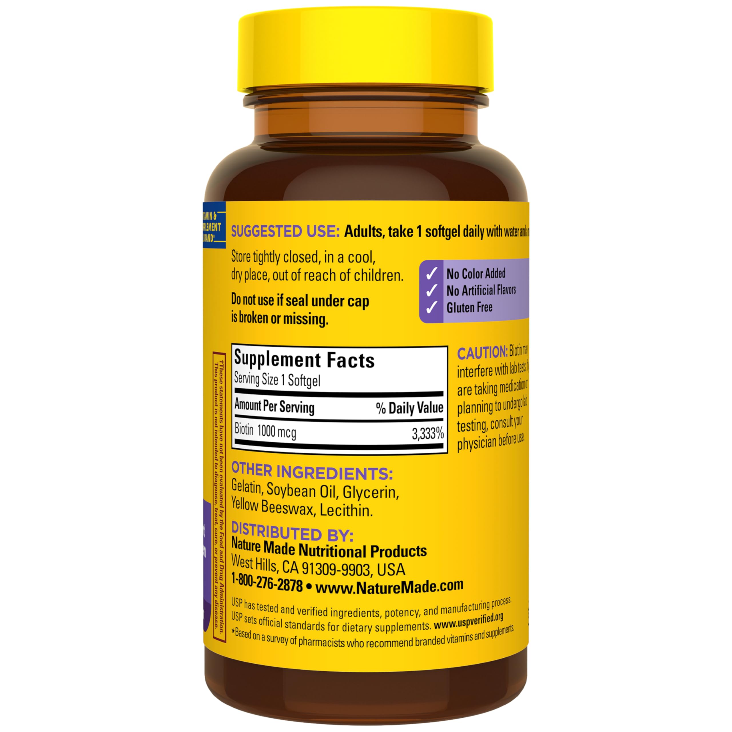 Nature Made Biotin 1000 mcg Softgels, 120 Softgels | Biotin Vitamins Dietary Supplement, Supports Healthy Hair & Skin, Supports Healthy Aging, 120 Day Supply