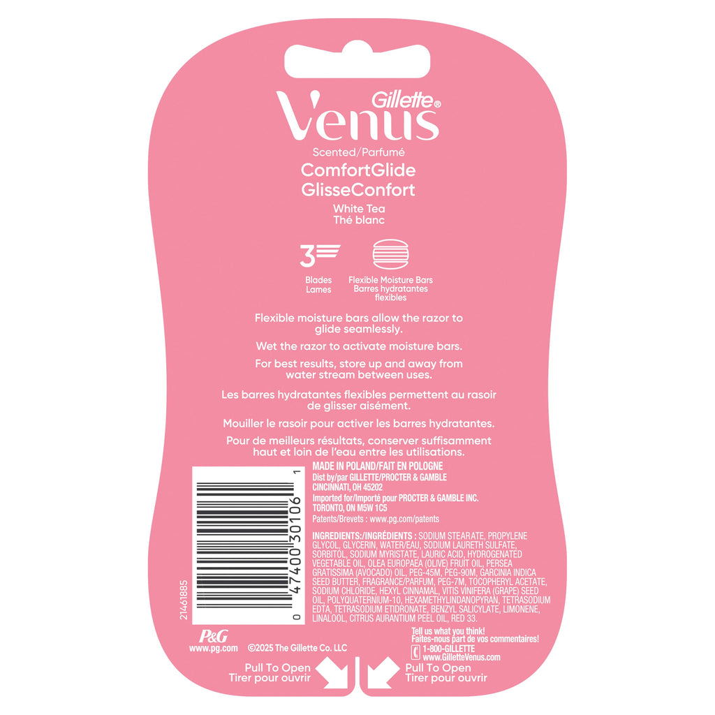 Gillette Venus ComfortGlide Disposable Razors for Women, 2 Count, White Tea Scented Moisture Bars for a Smooth Shave