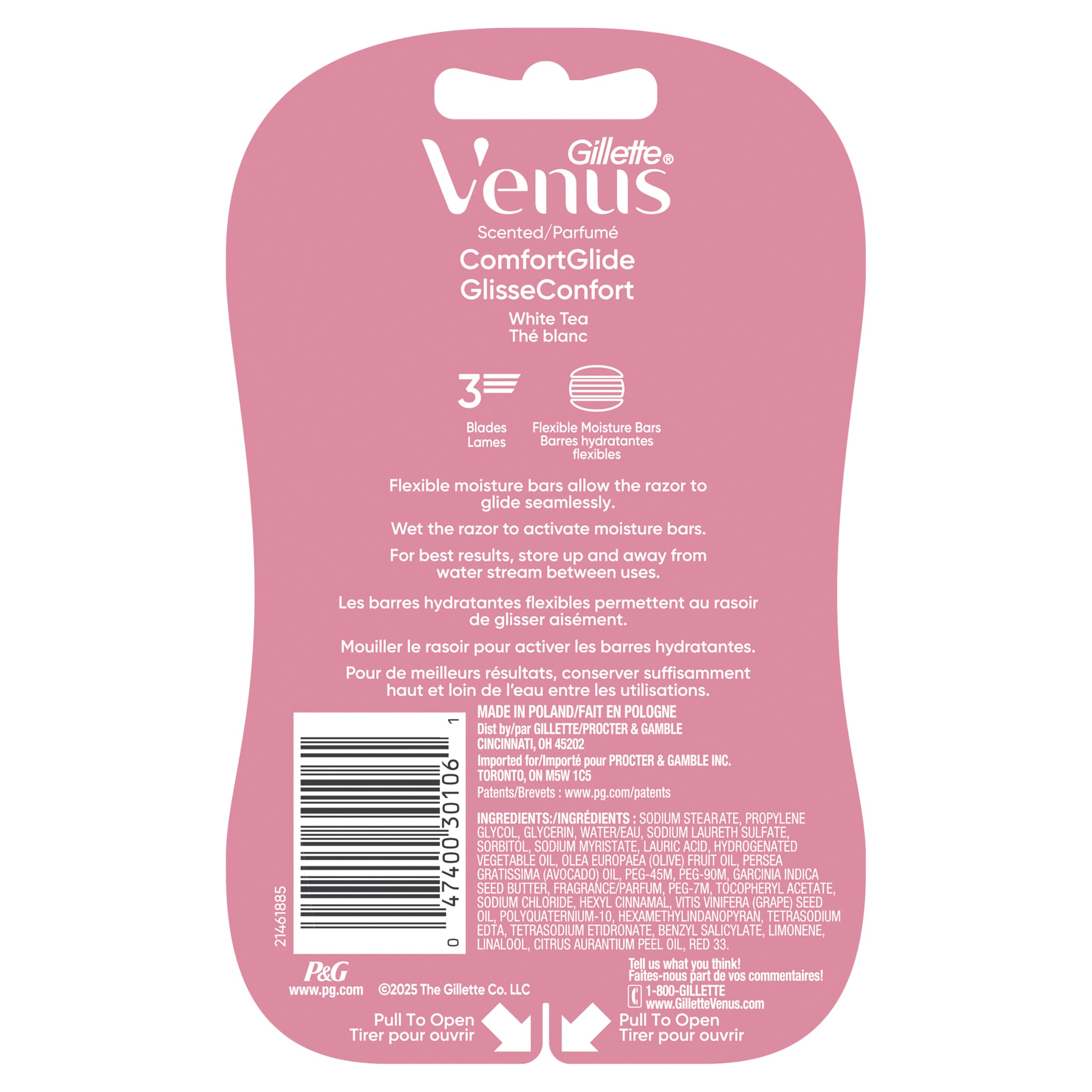 Gillette Venus ComfortGlide Disposable Razors for Women, 2 Count, White Tea Scented Moisture Bars for a Smooth Shave