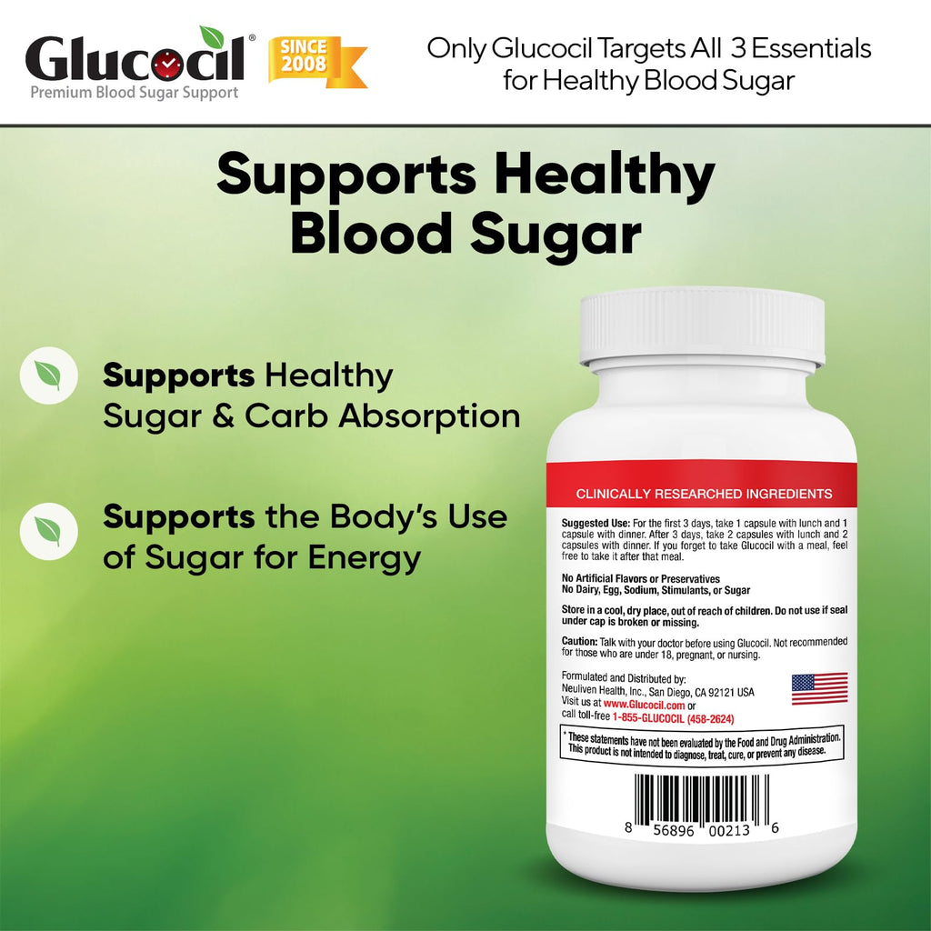Glucocil – Vegetarian Capsules - Premium Blood Sugar Support - Supports the 3 Essentials for Healthy Blood Sugar - with Berberine, Proprietary Mulberry Leaf, and More