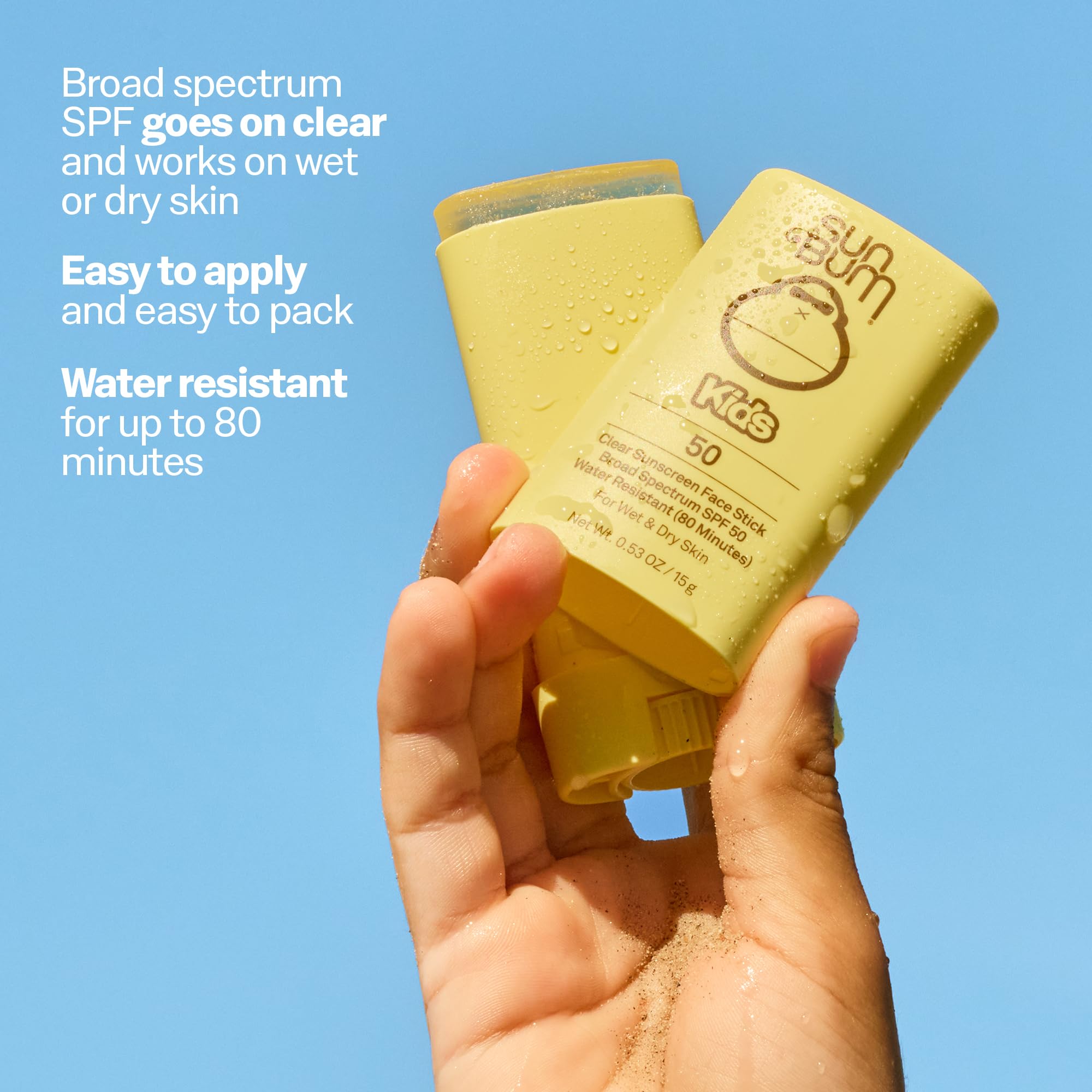 Sun Bum Kids SPF 50 Clear Face Stick Sunscreen - Travel Size, 0.53 oz | Wet or Dry Skin Application, Broad Spectrum with Vitamin E, Hawaii Act 104 Compliant (Without Octinoxate & Oxybenzone)