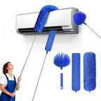 Cobweb Duster with Extension Pole, Washable Cleaning Duster Kit with 3 Duster Heads, Cobweb Duster, Corner Brush, Gap Dust Cleaner, Telescoping Pole for Ceiling Fan, Long Duster for high Ceilings
