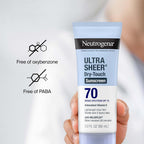 Buy now Neutrogena Ultra Sheer Dry-Touch Sunscreen Lotion SPF 70, Broad Spectrum, Water Resistant 80 Min, Oil-Free, Oxybenzone-Free, Non-Comedogenic, Matte Finish, Body Sunscreen, Travel Size 3 Fl Oz at indiglob india