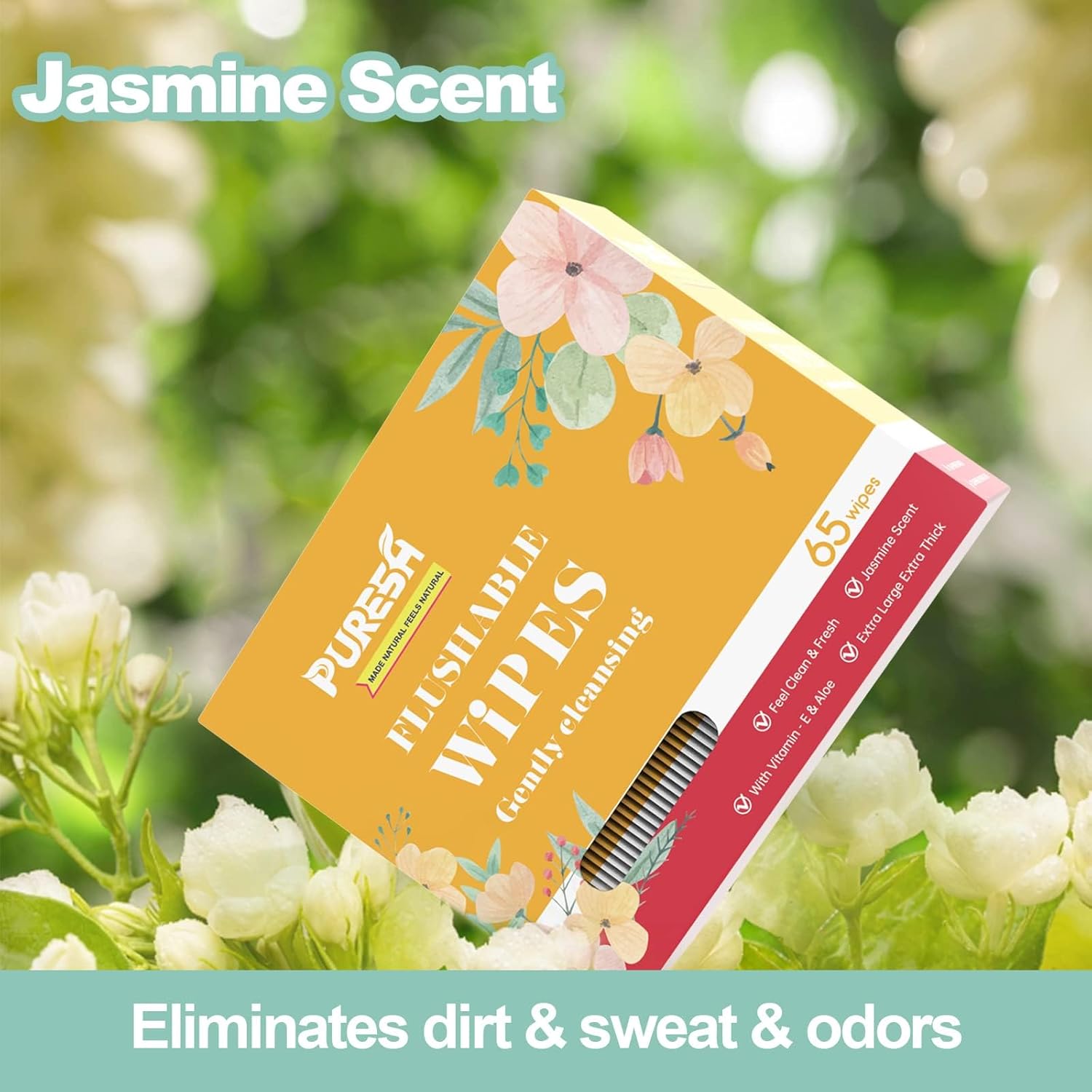 Buy now Flushable Butt Wipes Individually Wrapped Feminine Wipes for Women & Adults with Jasmine Scent, Vitamin-E & Aloe for at-Home Use (65 Count, pack of 3) at indiglob india