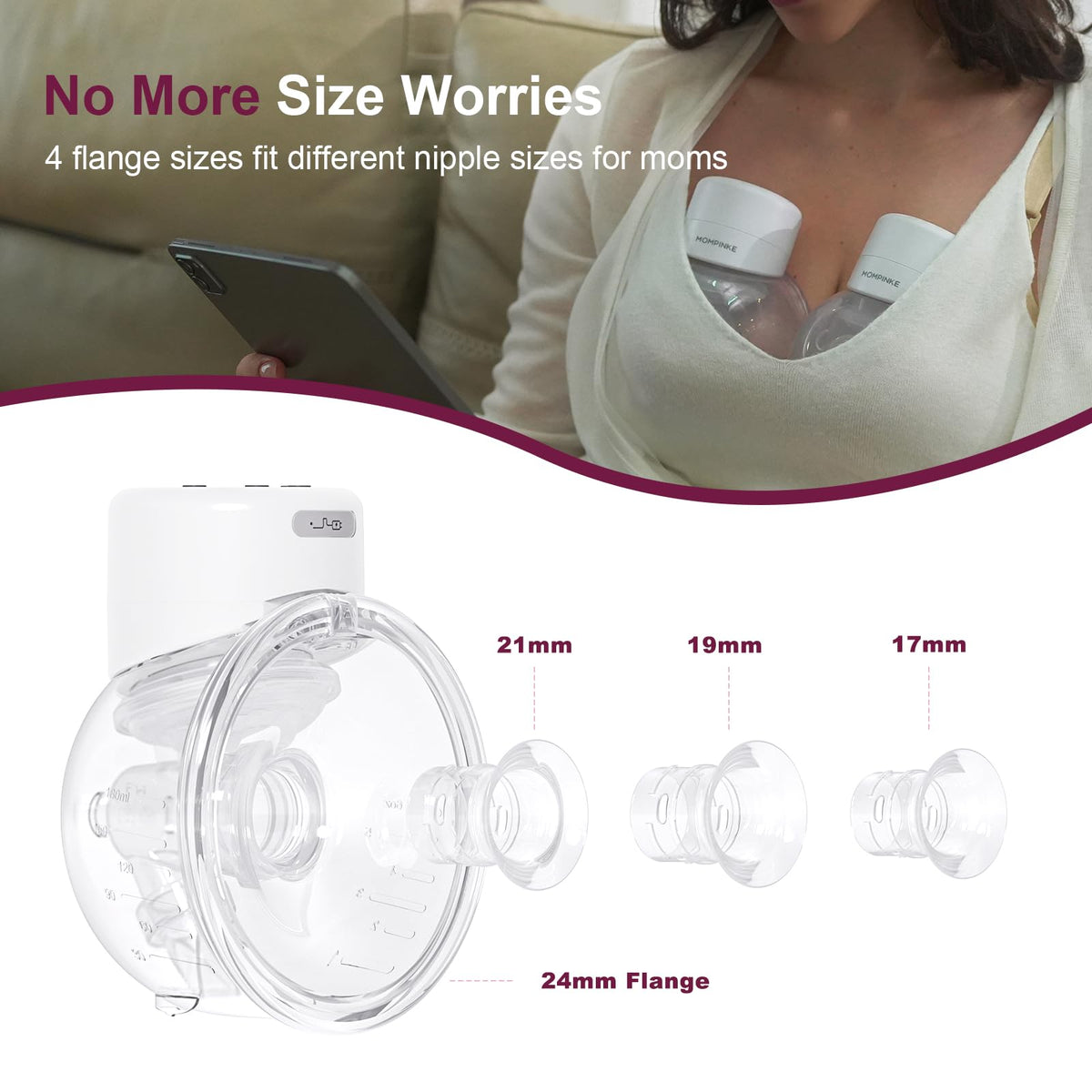 Wearable Breast Pump S12, Electric DoublePump Hands-Free Breastfeeding Pump, 12 Adjustable Suction Levels, Portable Low Noise Hospital-Grade Breast Pump with Carrying Bag, 24mm, 2 Pack, White