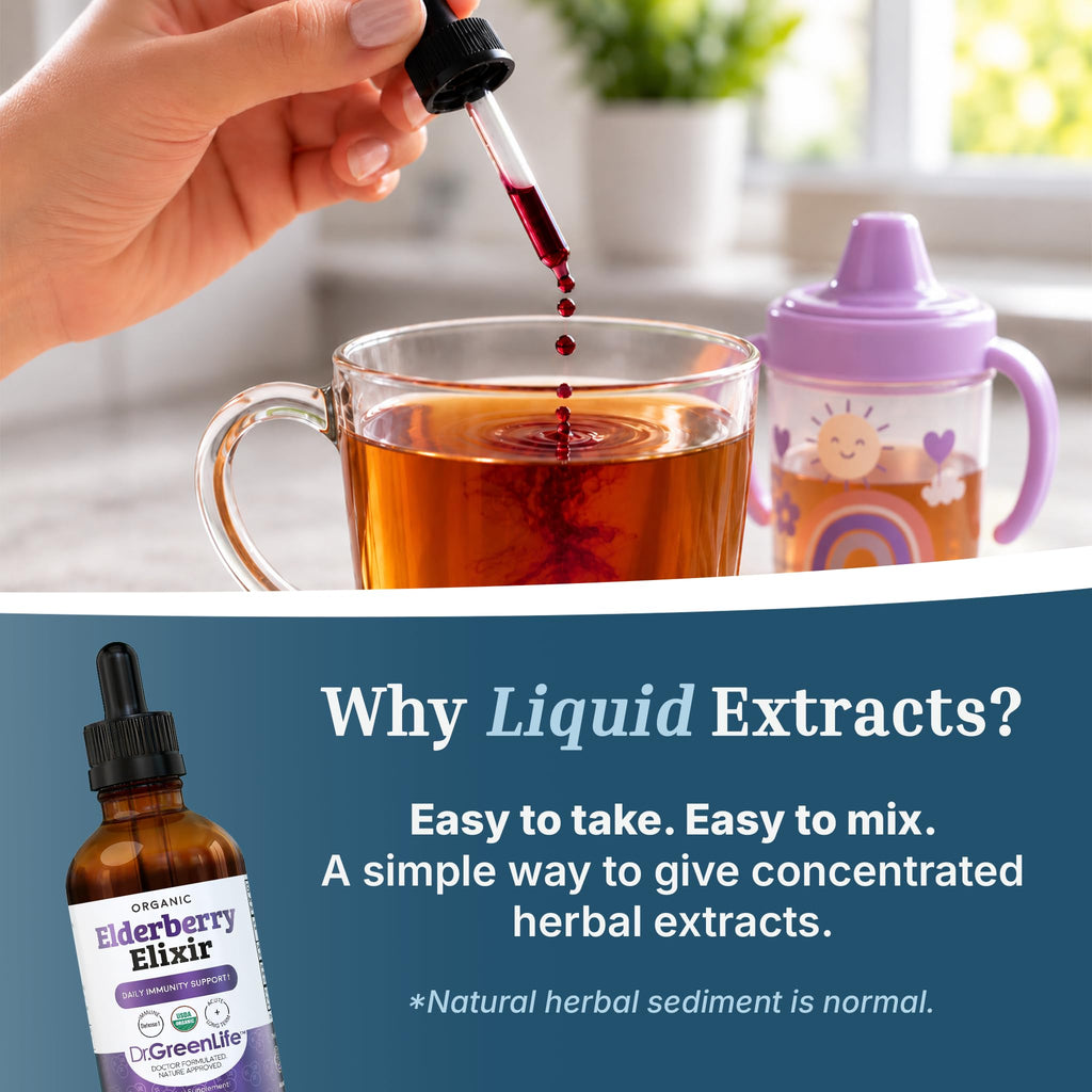 Dr. Green Mom Elderberry Syrup Organic — Elderberry Elixir for Babies, Toddlers & Kids — Cold & Flu Organic Liquid Drops — No Honey — High Potency — Newborn Infant Immune Support & Boost — 4 fl. oz
