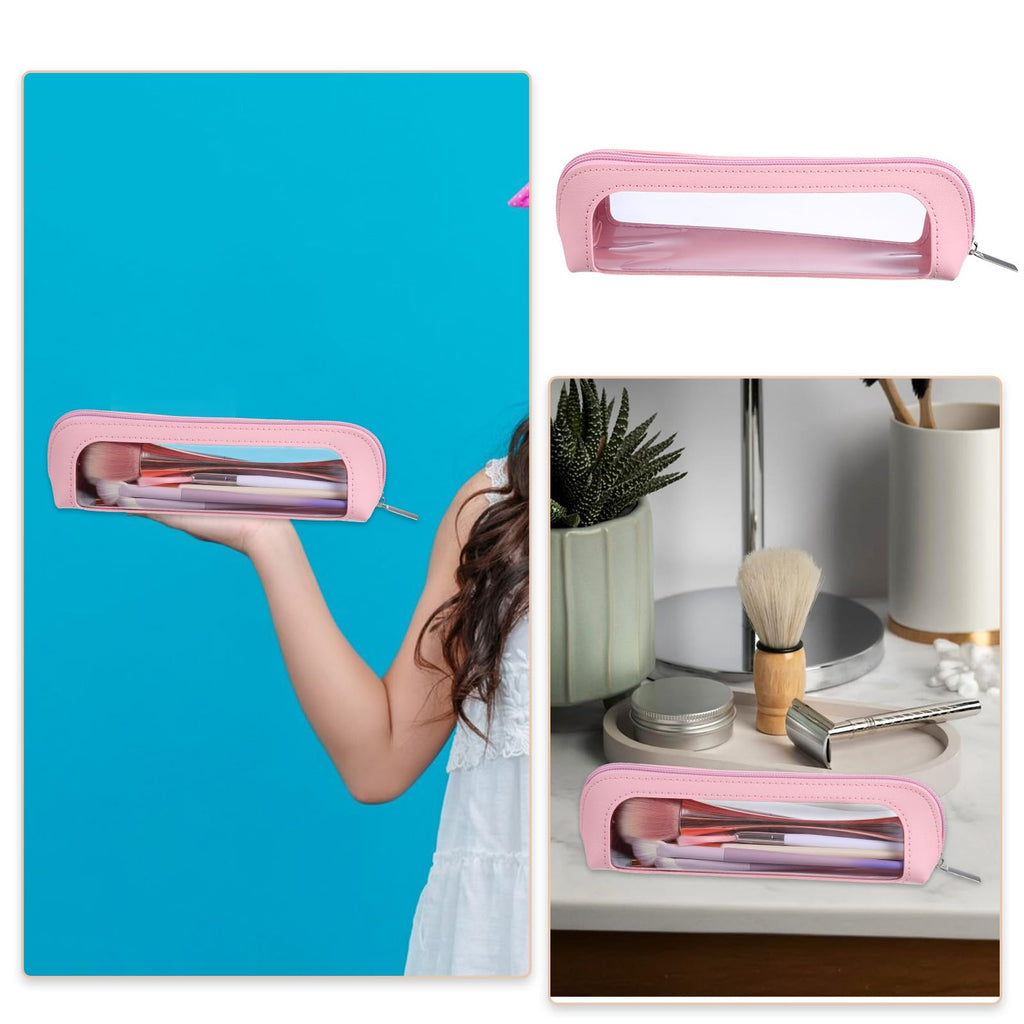 Psyqtsuary small clear makeup bag in pink, perfect for organizing cosmetics. Verified by CuratCart for quality assurance.