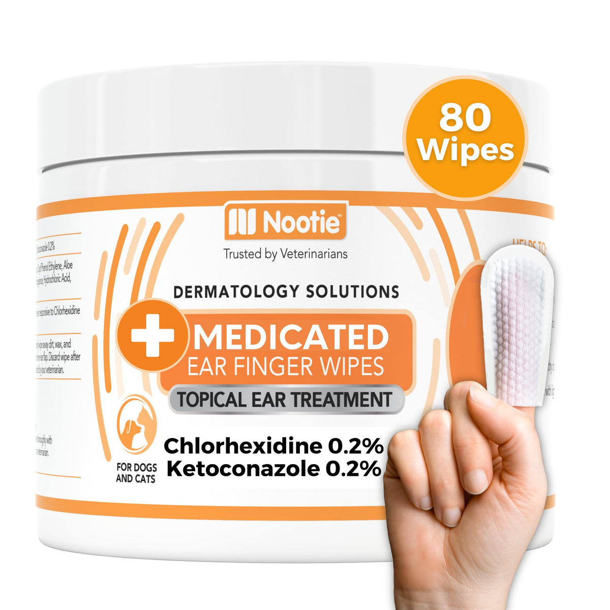 Nootie Medicated Ear Finger Wipes with Chlorhexidine for Dogs, Made in USA