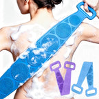 Silicone Back Exfoliator Scrub Strap for Shower, 27.56 Inch Dual-Sided for Exfoliate & Massage, Hygienic Durable & Easy to Clean, Unisex Body Scrubber, Blue & Purple 2 Pack