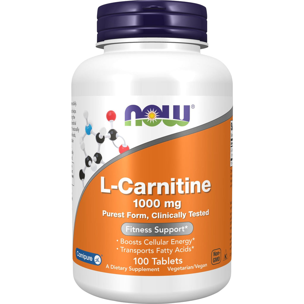 NOW Foods Supplements, L-Carnitine 1,000 mg, Purest Form, Amino Acid, Fitness Support*, 100 Tablets