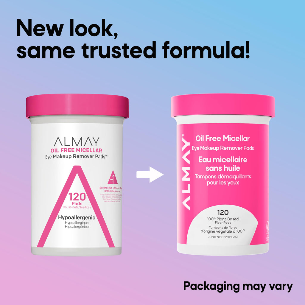 Almay Oil-Free Micellar Eye Makeup Remover Pads, 120 Count | Micellar eye makeup remover pads gently wipe away all traces of eye makeup without leaving behind any greasy residue.