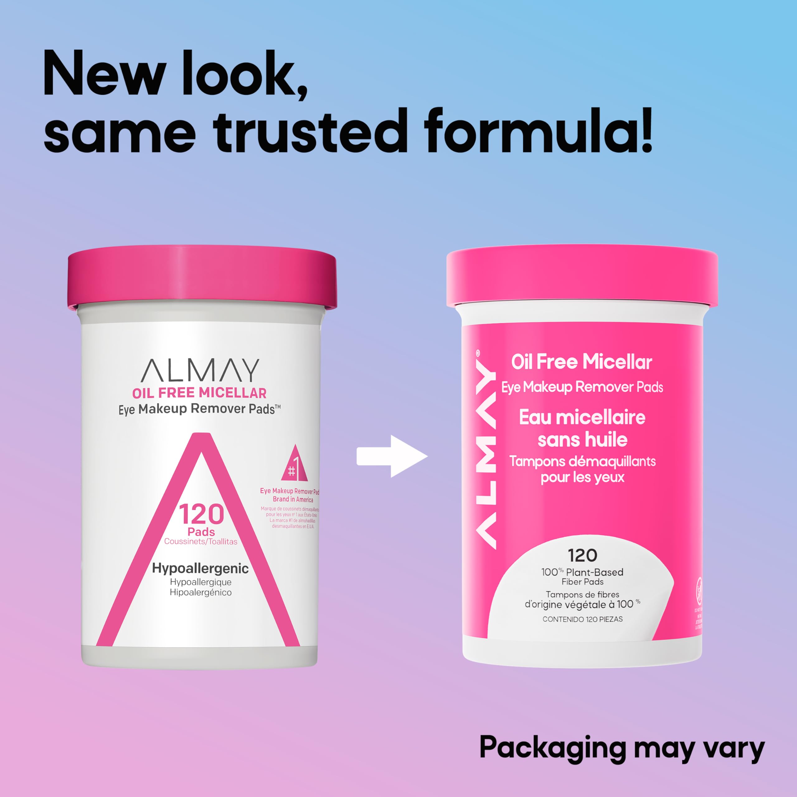 Almay Oil-Free Micellar Eye Makeup Remover Pads, 120 Count | Micellar eye makeup remover pads gently wipe away all traces of eye makeup without leaving behind any greasy residue.