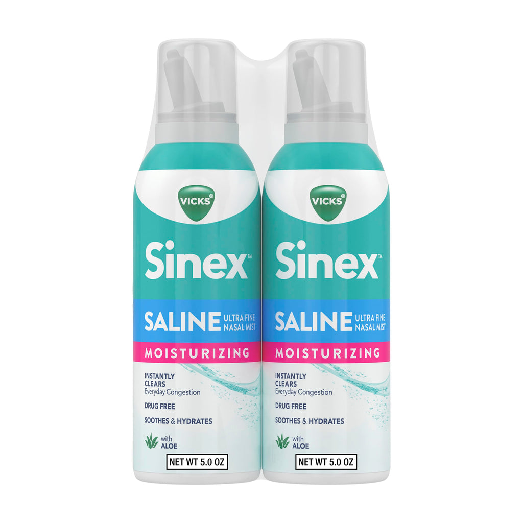 Buy now Vicks Sinex Saline Moisturizing Nasal Spray, with Aloe, Drug Free Ultra Fine Mist, Clear Everyday Sinus Congestion Fast, Clear Mucus from a Cold or Allergy, 5 OZ x 2 at indiglob india