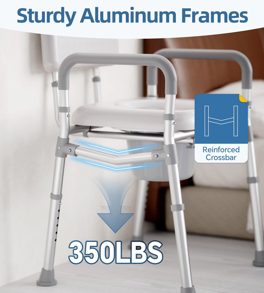 HOMLAND Bedside Commode Toilet, Padded Seat & Backrest, Enhanced Crossbar