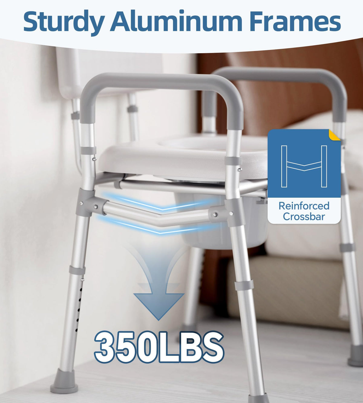 HOMLAND Bedside Commode Toilet, Padded Seat & Backrest, Enhanced Crossbar