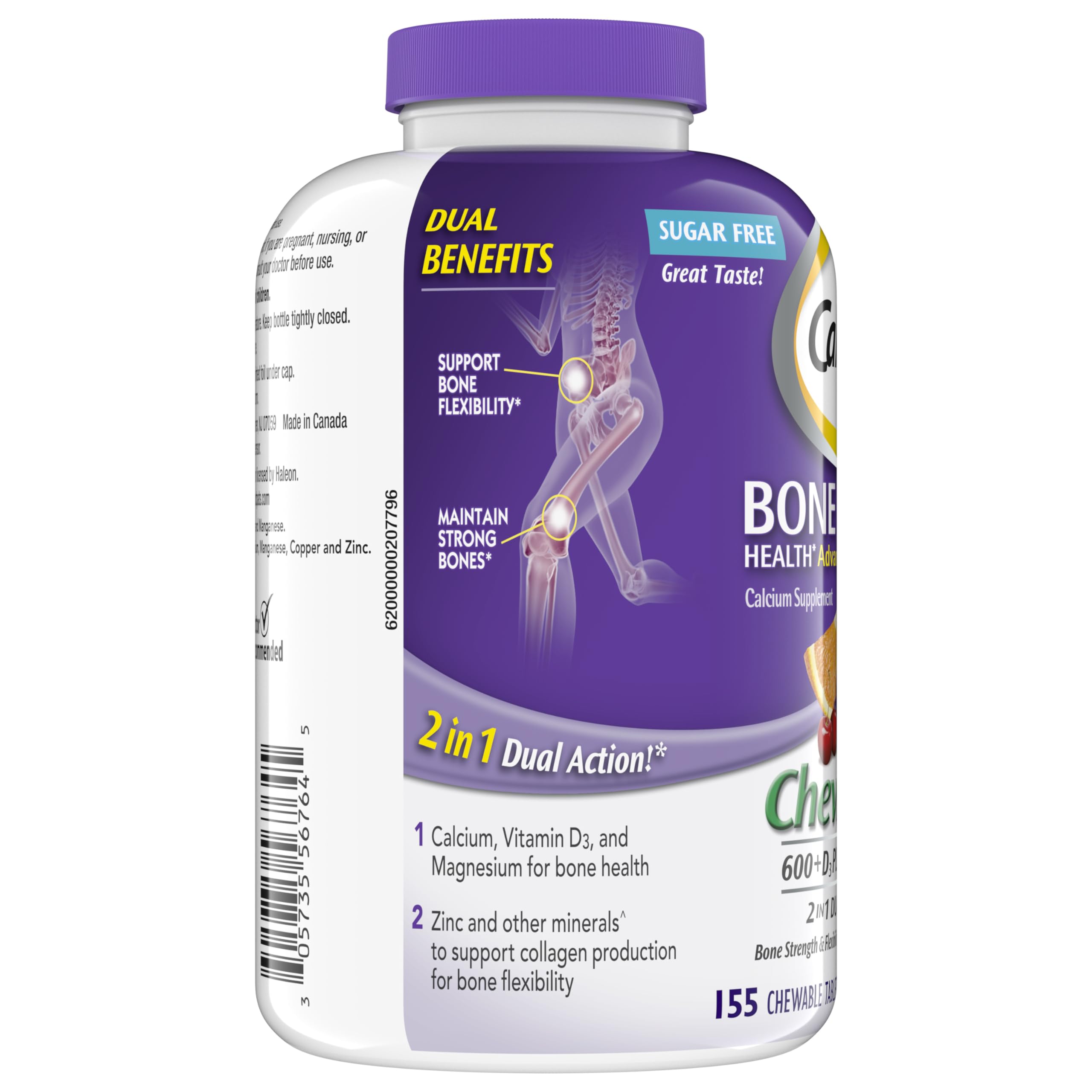 Caltrate Chewables 600 Plus D3 Vitamin D and Calcium Supplement, 155 count | Sugar Free, Highest Level of Vitamin D3, Maximizes Calcium Absorption to Support Strong Bones and Daily Function