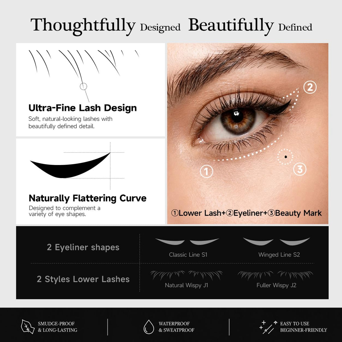 Winged Eyeliner & Lower Lash Stamp,Waterproof,Easy for Beginners