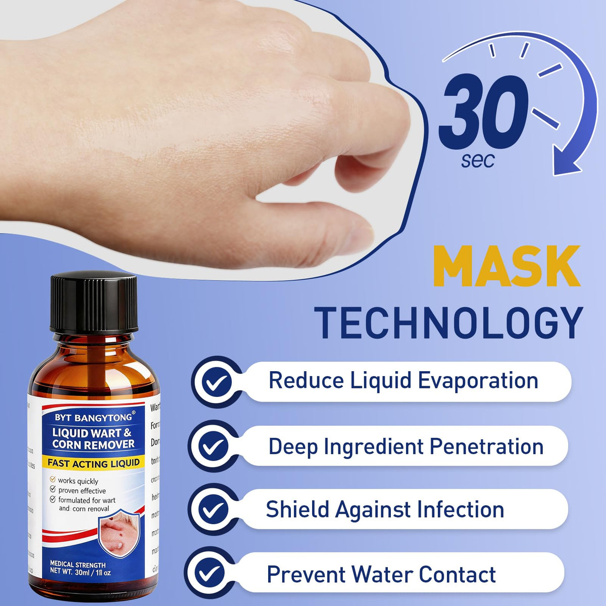 Wart Remover Liquid - Gentle Formula for Plantar Warts, Common & Corn on Feet, Hands and Other External Areas - Salicylic Acid - NET WT: 30ml/ 1fl oz