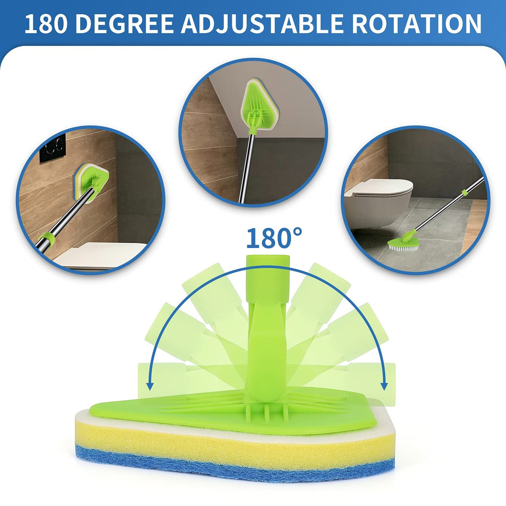 2 in 1 Scrub Cleaning Brush with 37” Long Extendable Handle,1 Stiff Bristle and 3 Sponge Brushes, Lightweigh Detachable Shower Scrubber for Cleaning Bathroom Shower Bathtub Glass Tile Floor