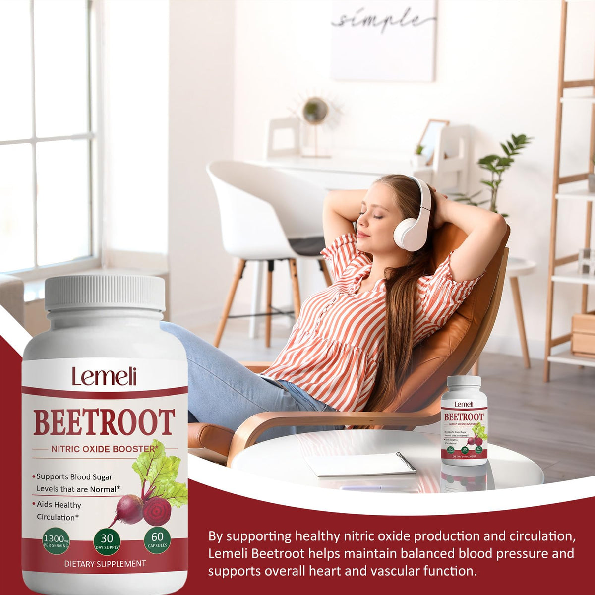 Morvyn Lemeli Beetroot 1300mg,Beet Root Capsules, 60 Capsules