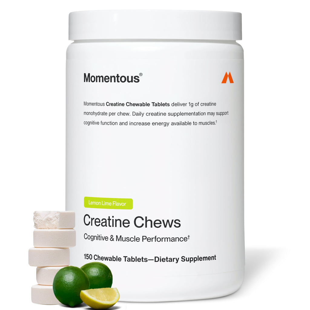 Momentous Creatine Monohydrate Chews, 5g per Serving, Lemon Lime | Supports Lean Muscle, Strength, & Recovery, Chewable Tablets, NSF Certified for Sport, Non-GMO & Gluten-Free (30 Servings)