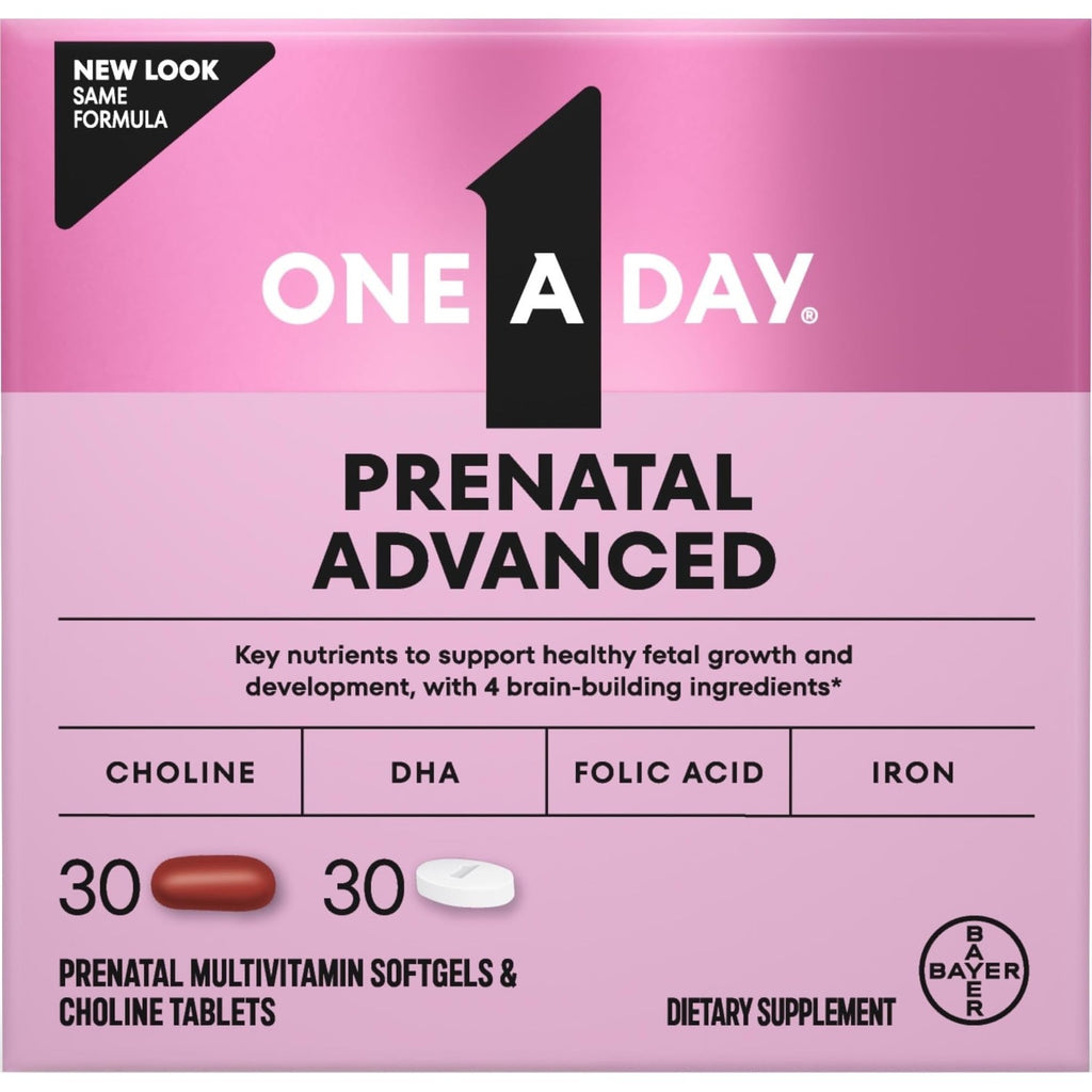 One A Day Prenatal Advanced- Prenatal Vitamins with Folic Acid, Choline, DHA & Iron, Pregnancy Vitamins for Women to Support Baby’s Development, 60+60 Ct (120 Total Set) (Packaging May Vary)
