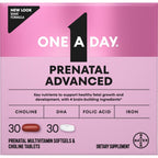 One A Day Prenatal Advanced- Prenatal Vitamins with Folic Acid, Choline, DHA & Iron, Pregnancy Vitamins for Women to Support Baby’s Development, 60+60 Ct (120 Total Set) (Packaging May Vary)