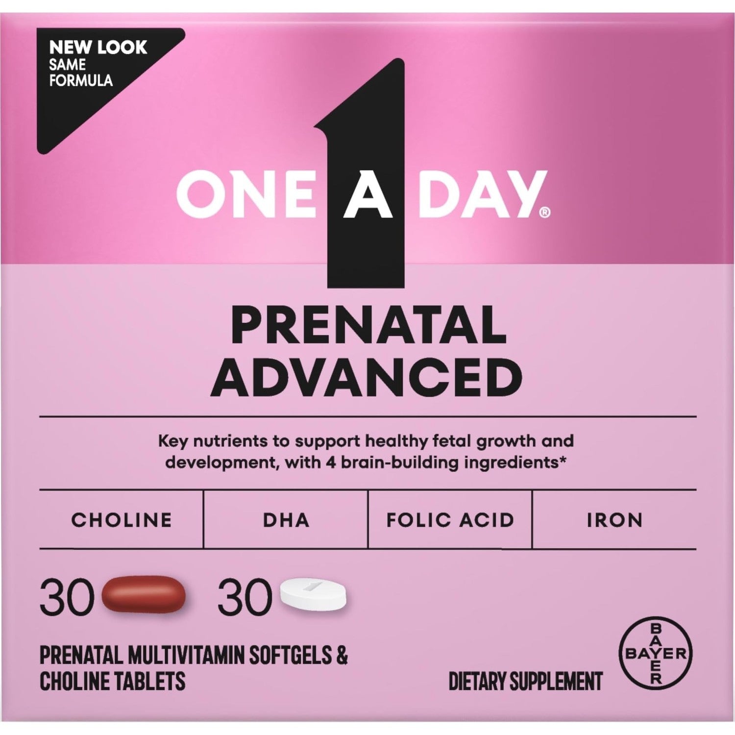 One A Day Prenatal Advanced- Prenatal Vitamins with Folic Acid, Choline, DHA & Iron, Pregnancy Vitamins for Women to Support Baby’s Development, 60+60 Ct (120 Total Set) (Packaging May Vary)