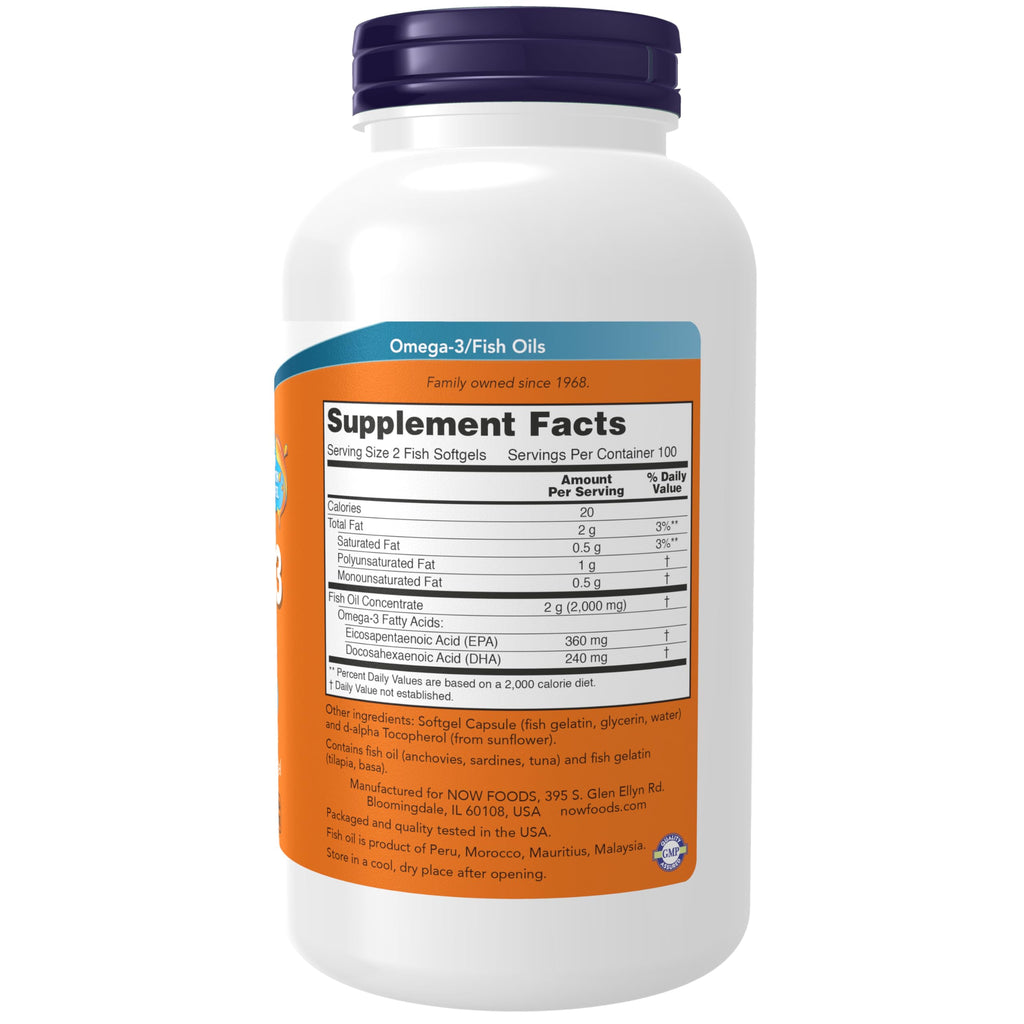 Buy now NOW Foods Supplements, Omega-3 180 EPA / 120 DHA, Molecularly Distilled, Cardiovascular Support*, 200-Fish Gelatin Softgels,Packaging may vary at indiglob india