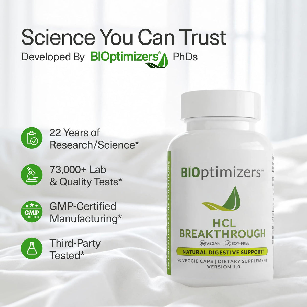BIOptimizers HCL Breakthrough, Betaine HCl, 90 Pepsin-Free Capsules
