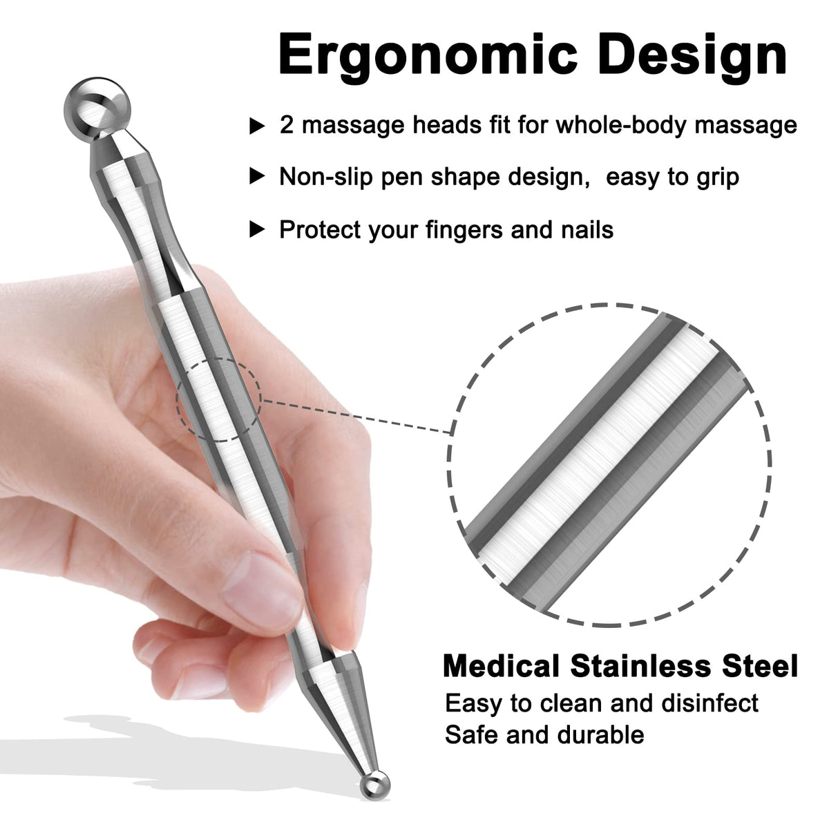 Melonsun Stainless Steel Acupuncture Pen for TMJ Relief, FSA-HSA-Eligible TMJ Massager for Jaw Clenching, Acupressure Facial Tool for Face Reflexology & Full-Body Pressure Point Massage