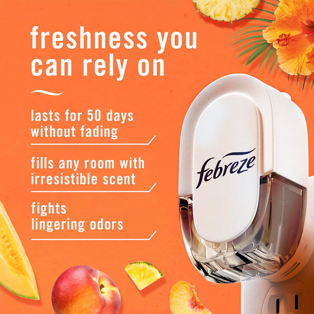 Febreze Plug in Air Freshener, Odor-Fighting Scented Oil Refill, Air Fresheners for Home and Bathroom and Kitchen, Long Lasting for Strong Odors, Hawaiian Aloha Scent, 0.87oz Refills, 3 Count
