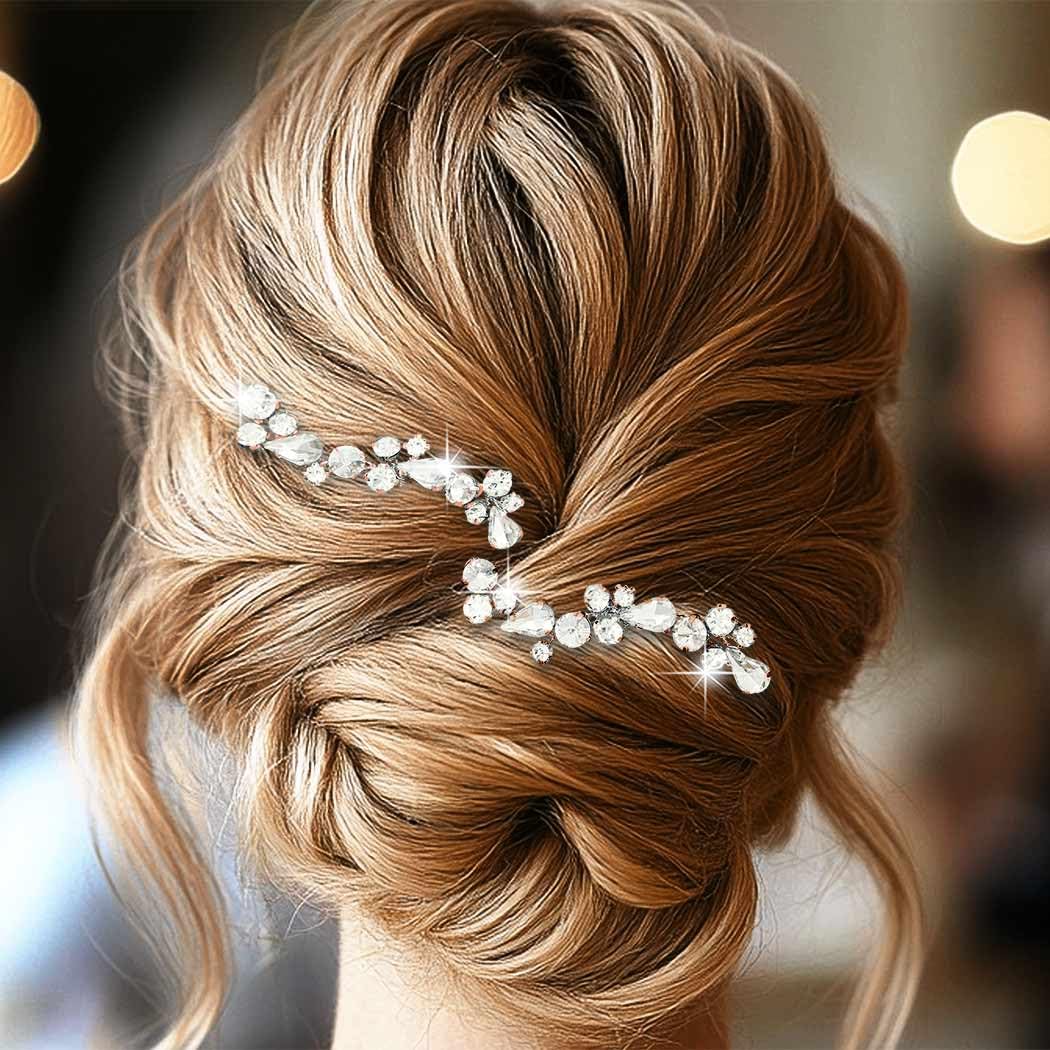 Buy now Easedaily Rhinstone Bride Wedding Hair Pins Silver Crystal Bridal Hair Pieces Hair Accessories for Women and Girls (pack of 2) (A-Silver) C-Rose Gold at indiglob india