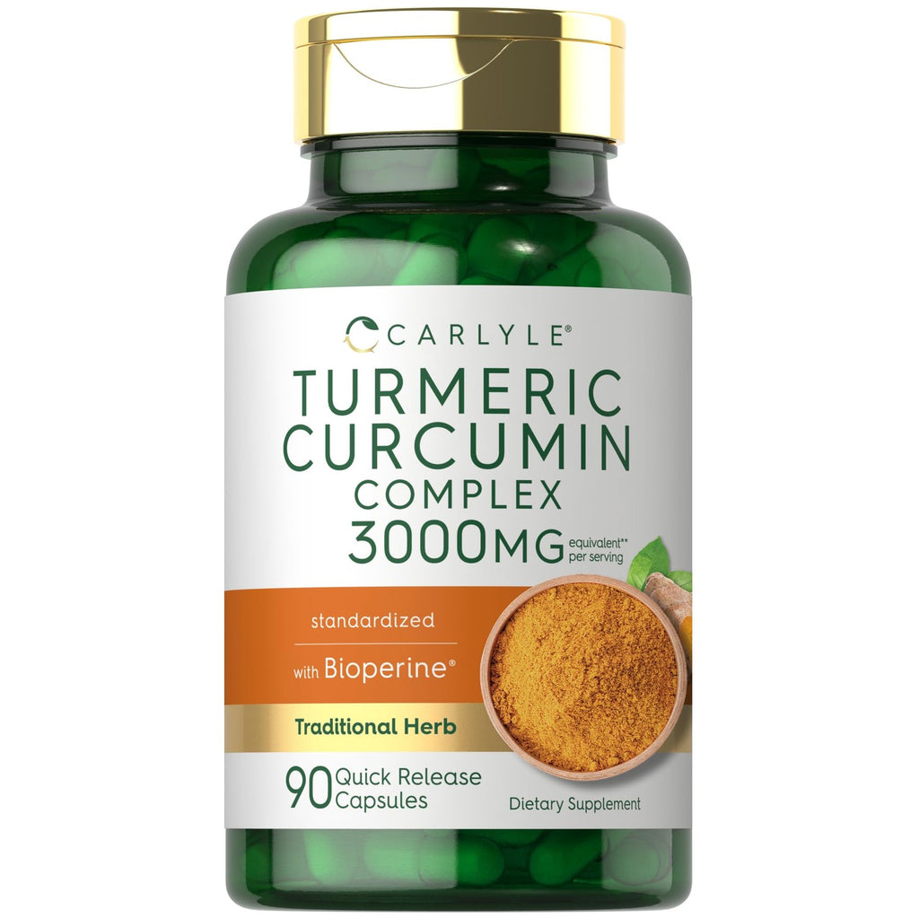 Carlyle Turmeric Curcumin with Black Pepper | 90 Powder Capsules | Complex Supplement with Bioperine | Non-GMO, Gluten Free